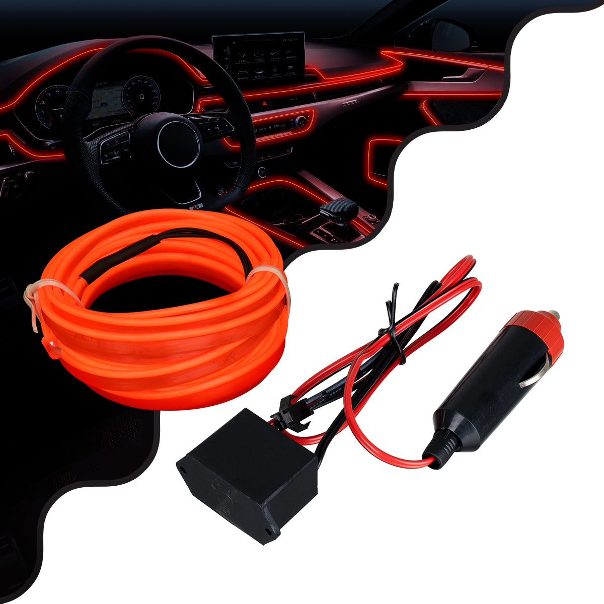 82206 TUBE 360° Degree Διακοσμητική EL-Wire Neon Αυτοκινήτου Κορδόνι ΣΕΤ 3m 1W/3m 30lm/m 360° DC 12V με Βύσμα Αναπτήρα Αυτοκινήτου Αδιάβροχη IP68 Κόκκινο