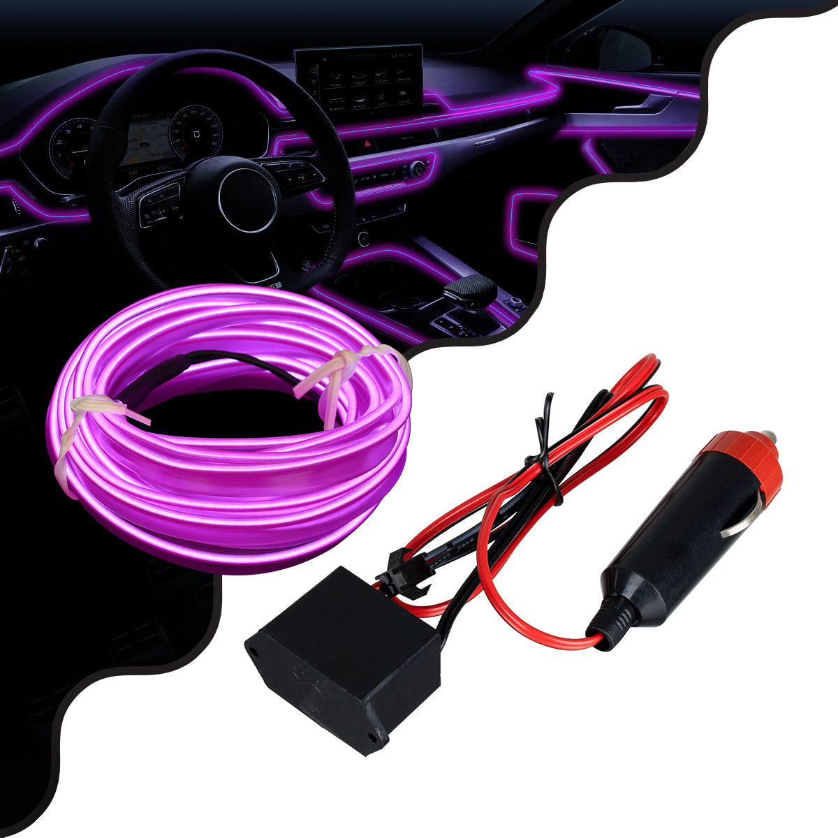 82207 TUBE 360° Degree Διακοσμητική EL-Wire Neon Αυτοκινήτου Κορδόνι ΣΕΤ 3m 1W/3m 30lm/m 360° DC 12V με Βύσμα Αναπτήρα Αυτοκινήτου Αδιάβροχη IP68 Μωβ