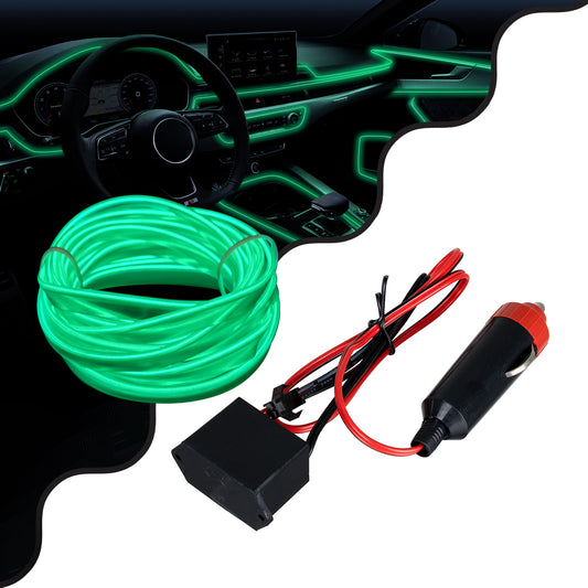 82209 TUBE 360° Degree Διακοσμητική EL-Wire Neon Αυτοκινήτου Κορδόνι ΣΕΤ 3m 1W/3m 30lm/m 360° DC 12V με Βύσμα Αναπτήρα Αυτοκινήτου Αδιάβροχη IP68 Πράσινο