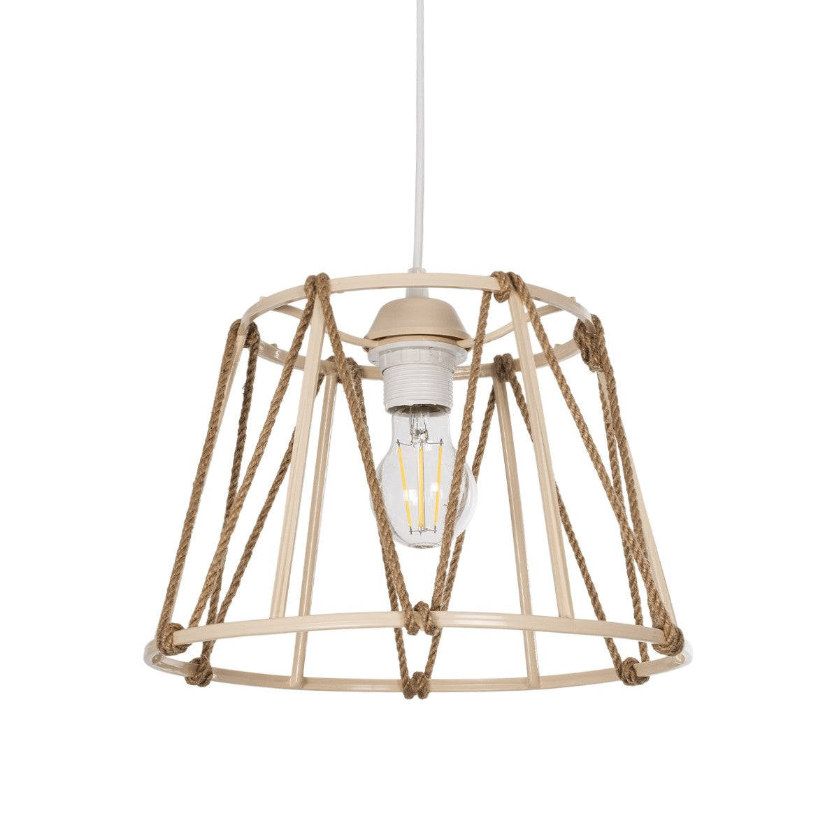 JUTE 203-0092 Μοντέρνο Κρεμαστό Φωτιστικό Οροφής με Ντουί 1 x E27 AC 220-240V IP20 - Μπεζ - Μ30 x Π30 x Υ23