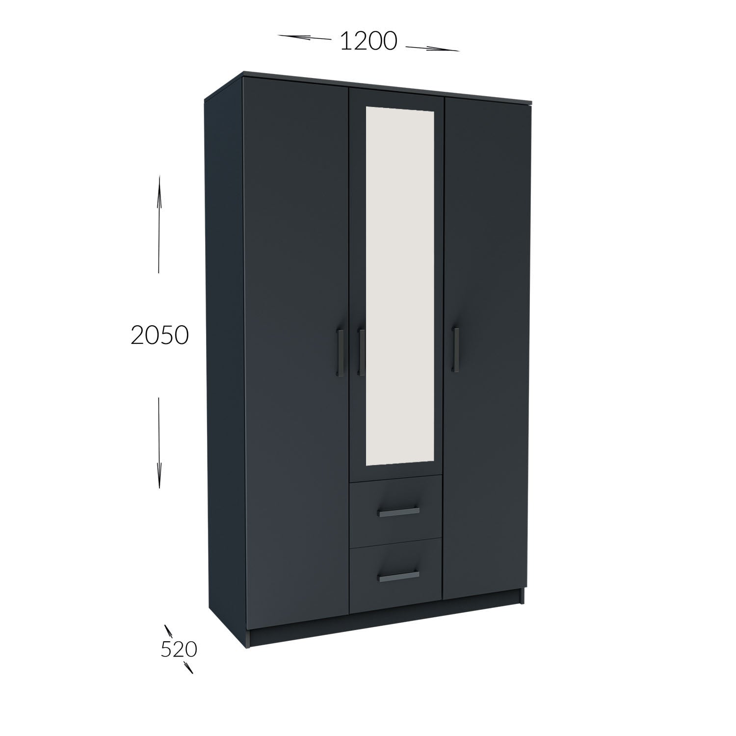 Ντουλάπα Τρίφυλλη Simple Γραφίτης 120x52x205