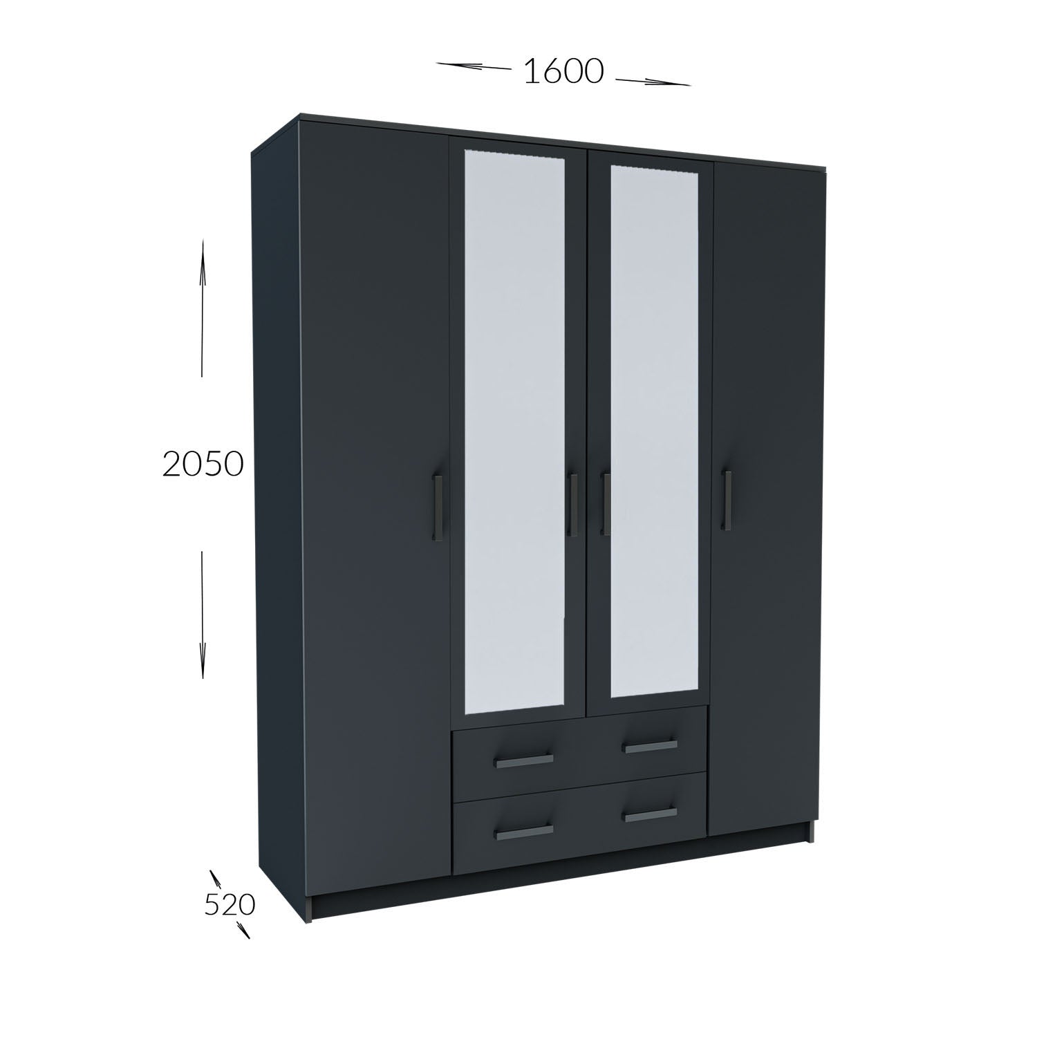 Ντουλάπα Τετράφυλλη Simple Γραφίτης 160x52x205