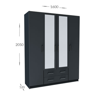Ντουλάπα Τετράφυλλη Simple Γραφίτης 160x52x205