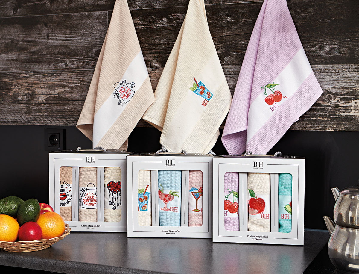 Ποτηρόπανα Σετ 3 Τμχ Cook Art 8286 40x60εκ Μπεζ