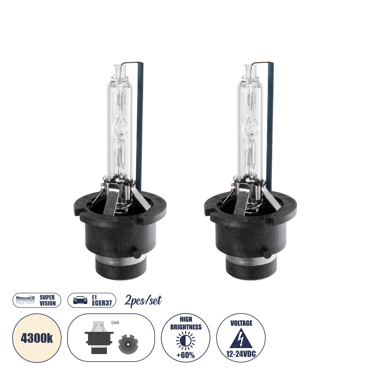 D4S/D4R 84028 Λάμπες Αυτοκινήτου HID Xenon Super Vision High Brightness +60% E1 ECER37 360° DC 12-24V IP20 Φ3.5 x Υ7.5cm 4300K- Σετ 2 Τεμαχίων