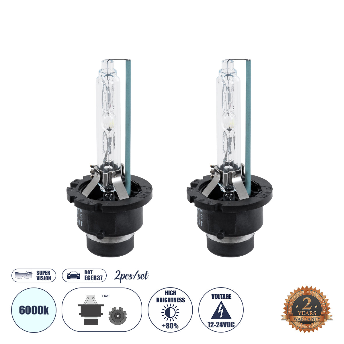 84045 Λάμπες Αυτοκινήτου HID Xenon D4S Super Vision High Brightness +80% Can-Bus DOT ECER37 360° DC 12-24V IP20 Φ3.2 x Υ7.6cm Ψυχρό Λευκό 6000K - Σετ 2 Τεμαχίων