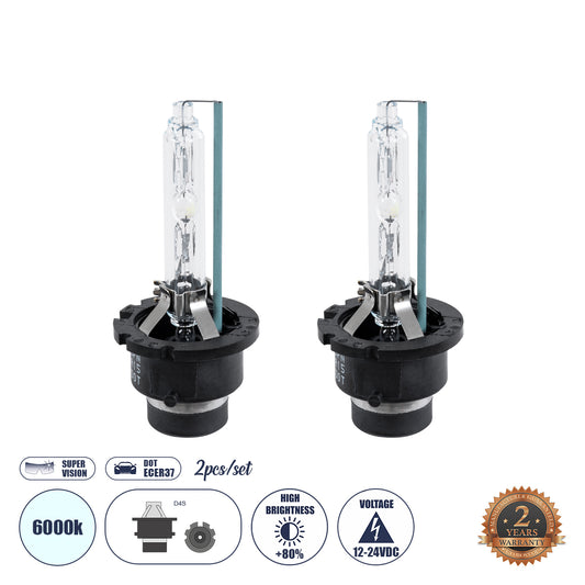 84045 Λάμπες Αυτοκινήτου HID Xenon D4S Super Vision High Brightness +80% Can-Bus DOT ECER37 360° DC 12-24V IP20 Φ3.2 x Υ7.6cm Ψυχρό Λευκό 6000K - Σετ 2 Τεμαχίων