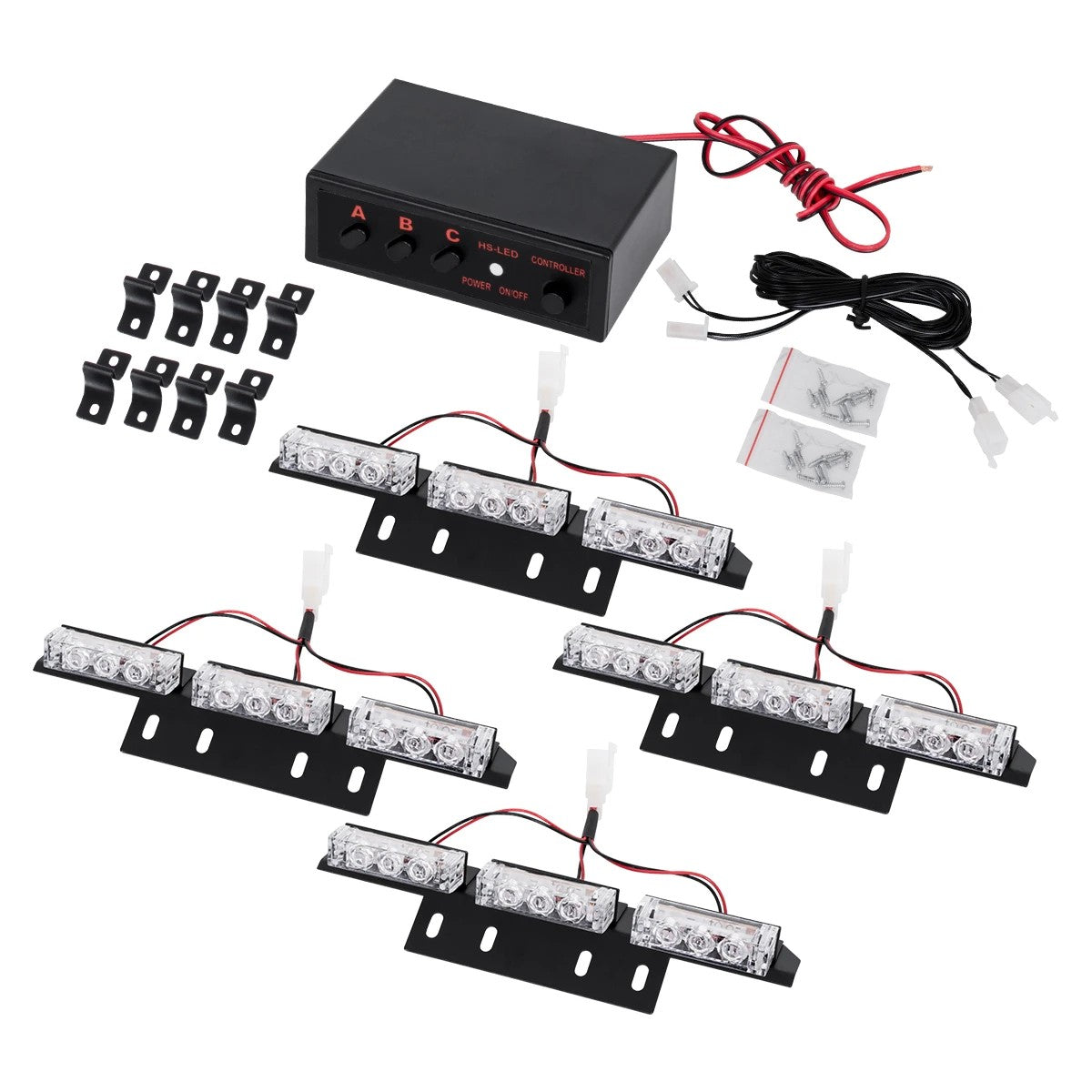 85017 PRO Series ΣΕΤ 4 x 3 Μπάρες Σήμανσης Οχήματος Οδικής Βοήθειας για Αυτοκίνητα & Φορτηγά 3 Προγραμμάτων Φωτισμού STROBE LED HIGH POWER 36W DC 10-30V Αδιάβροχο IP65 Κόκκινο & Μπλε- Μ18 x Π4.5 x Υ3cm