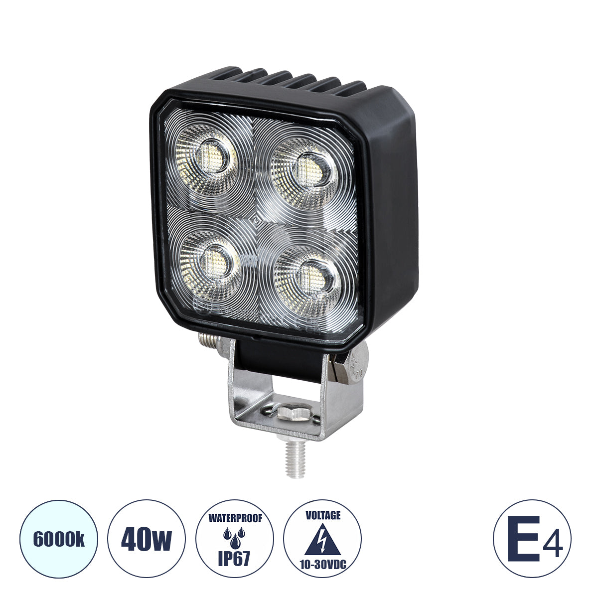 85334 E4 Mark Vehicle & Forklift Work Lights - Φώτα Εργασίας για Οχήματα Περονοφόρα - Κλάρκ LED 40W DC 10-30V Αδιάβροχο IP67 Ψυχρό Λευκό 6000K Μ7.5 x Π3.5 x Υ11cm