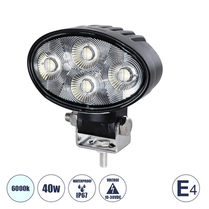 85336 E4 Mark Vehicle & Forklift Work Lights - Φώτα Εργασίας για Οχήματα Περονοφόρα - Κλάρκ LED 40W DC 10-30V Αδιάβροχο IP67 Ψυχρό Λευκό 6000K Μ10 x Π6 x Υ9cm