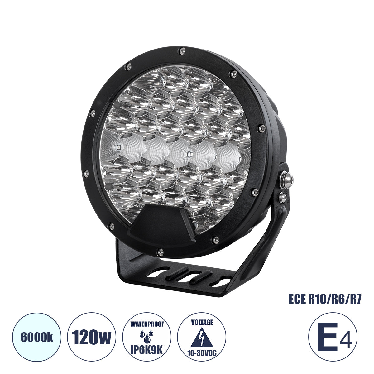 85338 E4 Mark Vehicle & JEEP Work Lights - Φώτα Εργασίας για Οχήματα και JEEP LED High Power 120W DC 10-30V Αδιάβροχo IP6K9K Ψυχρό Λευκό 6000K M18 x Π7 x Υ19cm