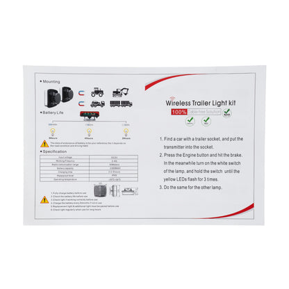 85339 Ζευγάρι Ασύρματα Επαναφορτιζόμενα Φανάρια για Τρέιλερ LED 150W με Μαγνήτη & Επαναφορτιζόμενη Μπαταρία 2000mAh - Ασύρματος Πομπός & Δέκτης RF 2.4Ghz - Κόκκινο - Πορτοκαλί - Λευκό - Αδιάβροχα IP65 - Μ11 x Π11 x Υ5cm