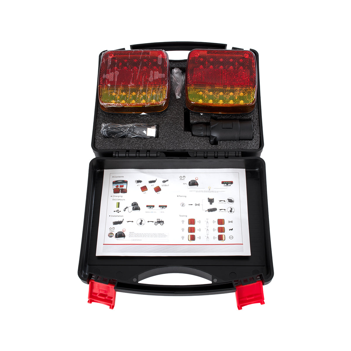 85339 Ζευγάρι Ασύρματα Επαναφορτιζόμενα Φανάρια για Τρέιλερ LED 150W με Μαγνήτη & Επαναφορτιζόμενη Μπαταρία 2000mAh - Ασύρματος Πομπός & Δέκτης RF 2.4Ghz - Κόκκινο - Πορτοκαλί - Λευκό - Αδιάβροχα IP65 - Μ11 x Π11 x Υ5cm