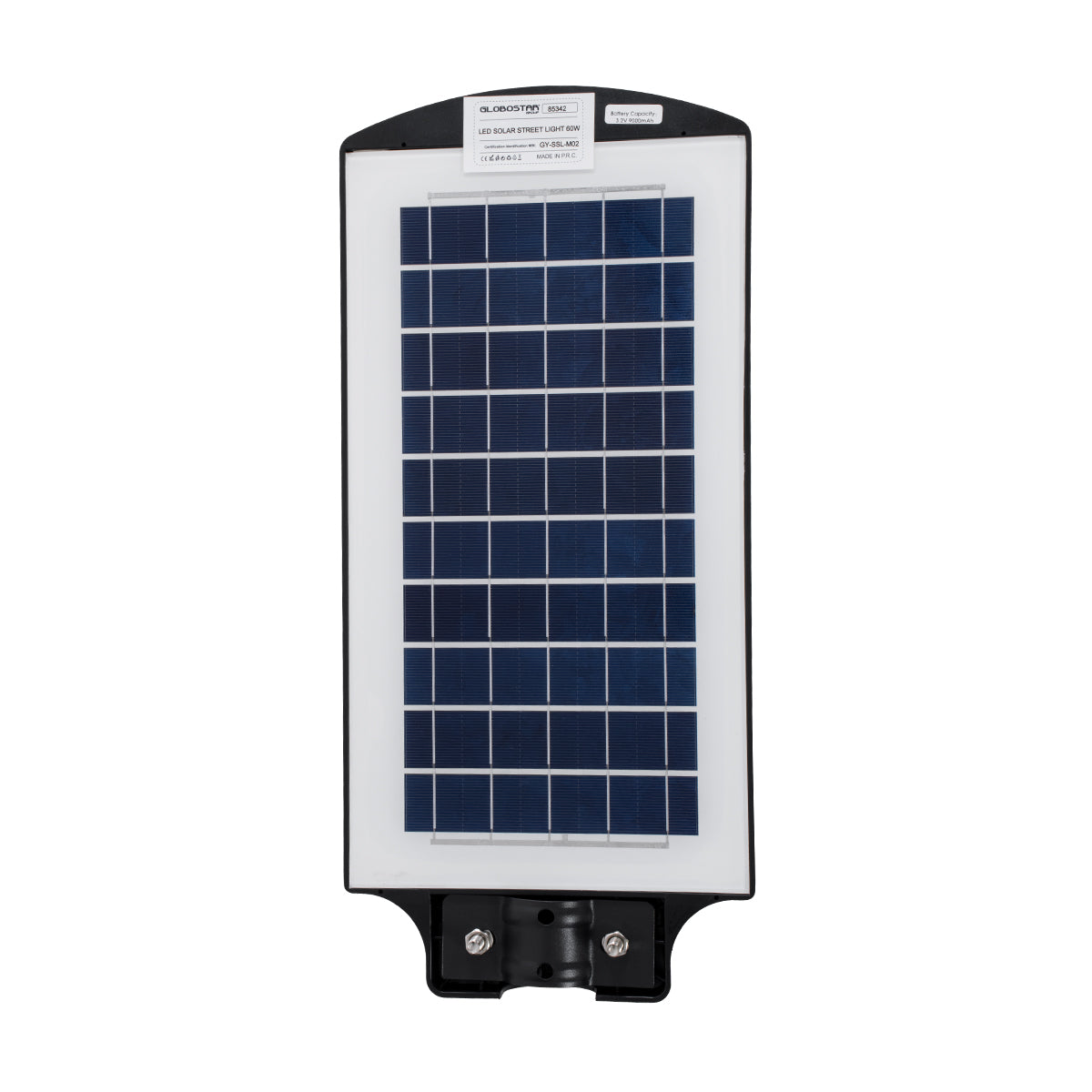 STREETB 85342 Φωτιστικό Δρόμου LED 60W 3000lm 120° DC 5V με Ενσωματωμένο Φωτοβολταϊκό Panel 6V 9W & Επαναφορτιζόμενη Μπαταρία Li-ion 3.2V 9000mAh με Αισθητήρα Κίνησης-Ημέρας-Νύχτας Αδιάβροχο IP65 Ψυχρό Λευκό 6000K - Μαύρο - Μ22 x Π50 x Υ6