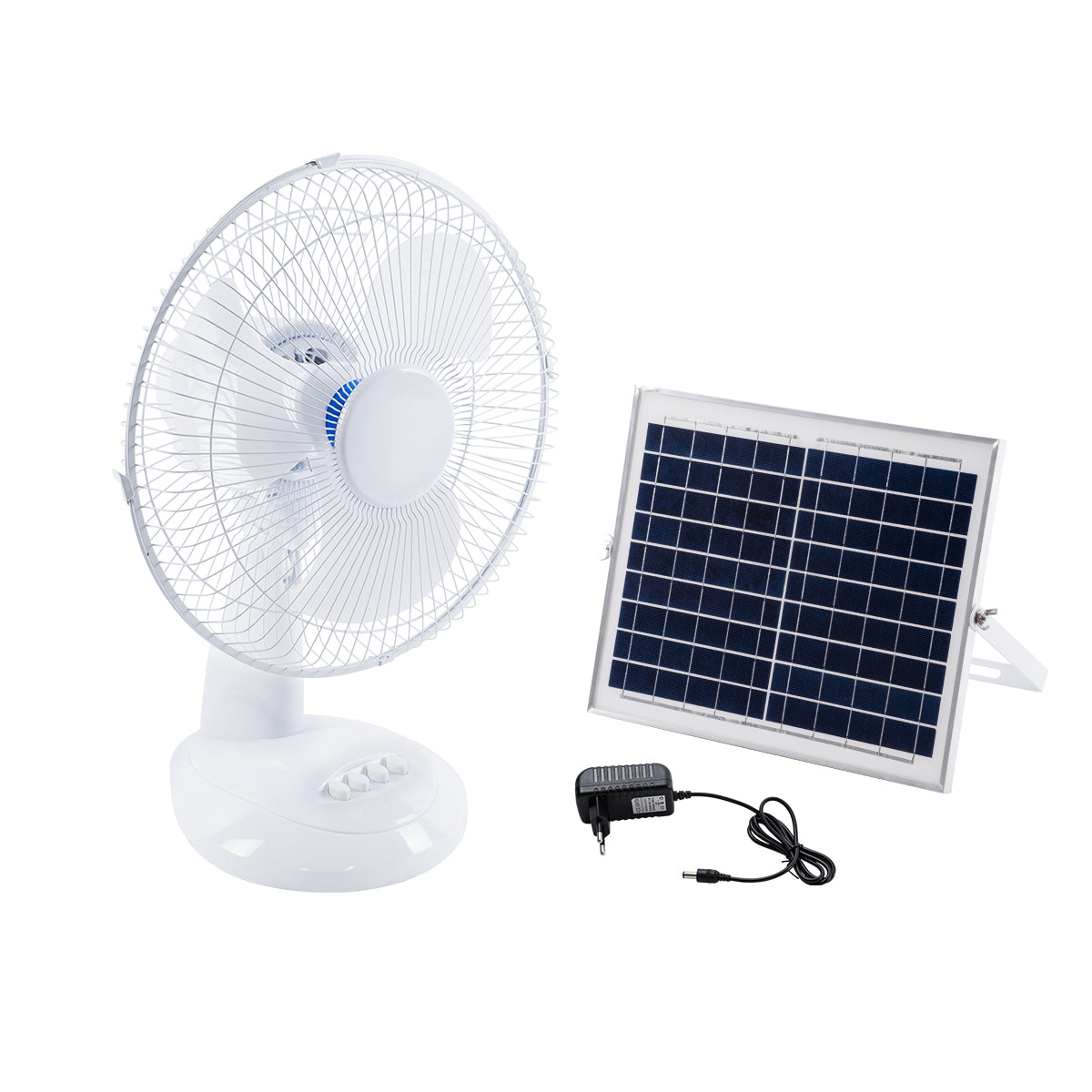 SOLARI-FAN 85354 Solar Fan Αυτόνομος Ηλιακός Επιτραπέζιος Ανεμιστήρας 25W 2 Λειτουργιών Ρεύματος με AC 220-240V ή με Φωτοβολταϊκό Panel 9V 12W & Επαναφορτιζόμενη Μπαταρία Li-ion 7.4V 4400mAh - 3 Ταχύτητες - IP20 - Μ24 x Π36 x Υ49cm - Λευκό