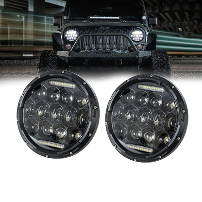85417 Σετ 2 x Φανάρια JEEP WRANGLER 7'' Ιντσών Βασικού Φωτισμού H/L με Ring Light DRL & Φλας LED CREE CXB COB 75W 12000lm DC 10-30V Αδιάβροχα IP67 Ψυχρό Λευκό 6000K