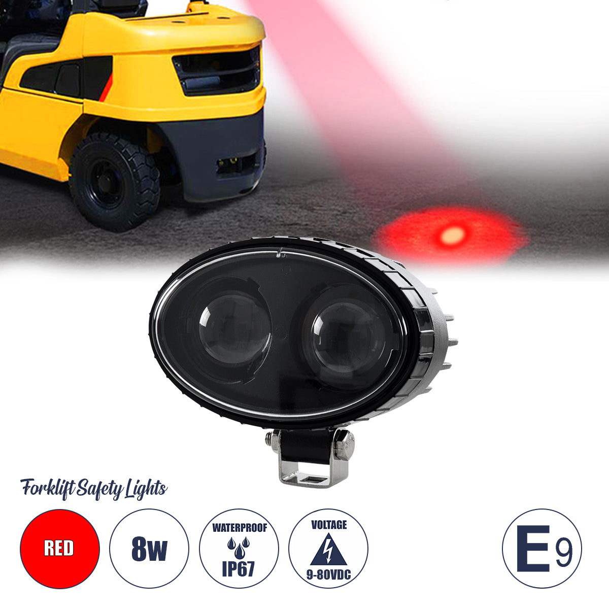 85424 E9 Mark Forklift Safety Lights - Φώτα Προειδοποίησης & Διαγράμμισης Ασφαλείας για Περονοφόρα - Κλάρκ LED 8W DC 9-80V Αδιάβροχο IP67 Κόκκινο Μ14.5 x Π11.5 x Υ8