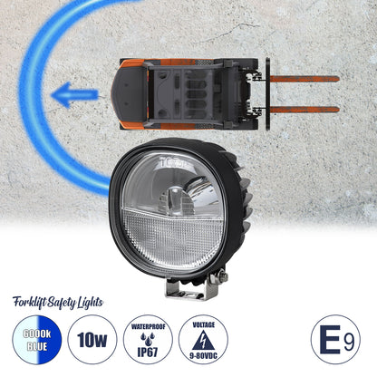 85429 E9 Mark Forklift Safety Lights - Φώτα Προειδοποίησης & Διαγράμμισης Ασφαλείας για Περονοφόρα - Κλάρκ LED 10W DC 9-80V Αδιάβροχο IP67 Μπλε & Ψυχρό Λευκό 6000K Μ12.5 x Π10 x Υ6.5