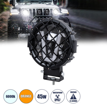 85439 Vehicle & JEEP Work Lights - Φώτα Εργασίας για Οχήματα και JEEP με V Light DRL & Φλας LED High Power 45W DC 9-36V Αδιάβροχo IP67 Πορτοκαλί & Ψυχρό Λευκό 6000K M17 x Π8 x Υ21cm