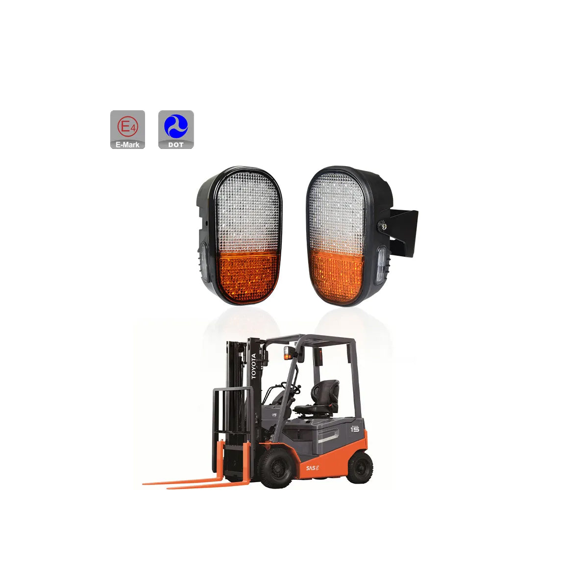 85455 E57 Mark Σετ 2 x Φανάρια για TOYOTA & UNIVERSAL FORKLIFT Βασικού Φωτισμού για Οχήματα Περονοφόρα - Κλάρκ με Φλας LED 40W DC 10-80V Αδιάβροχα IP6K9K Πορτοκαλί & Ψυχρό Λευκό 6000K Μ20 x Π8 x Υ12cm