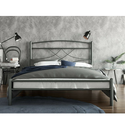 Κρεβάτι Ημίδιπλο Emma Μεταλλικό Ασημί Σφυρίλατο 140x200εκ