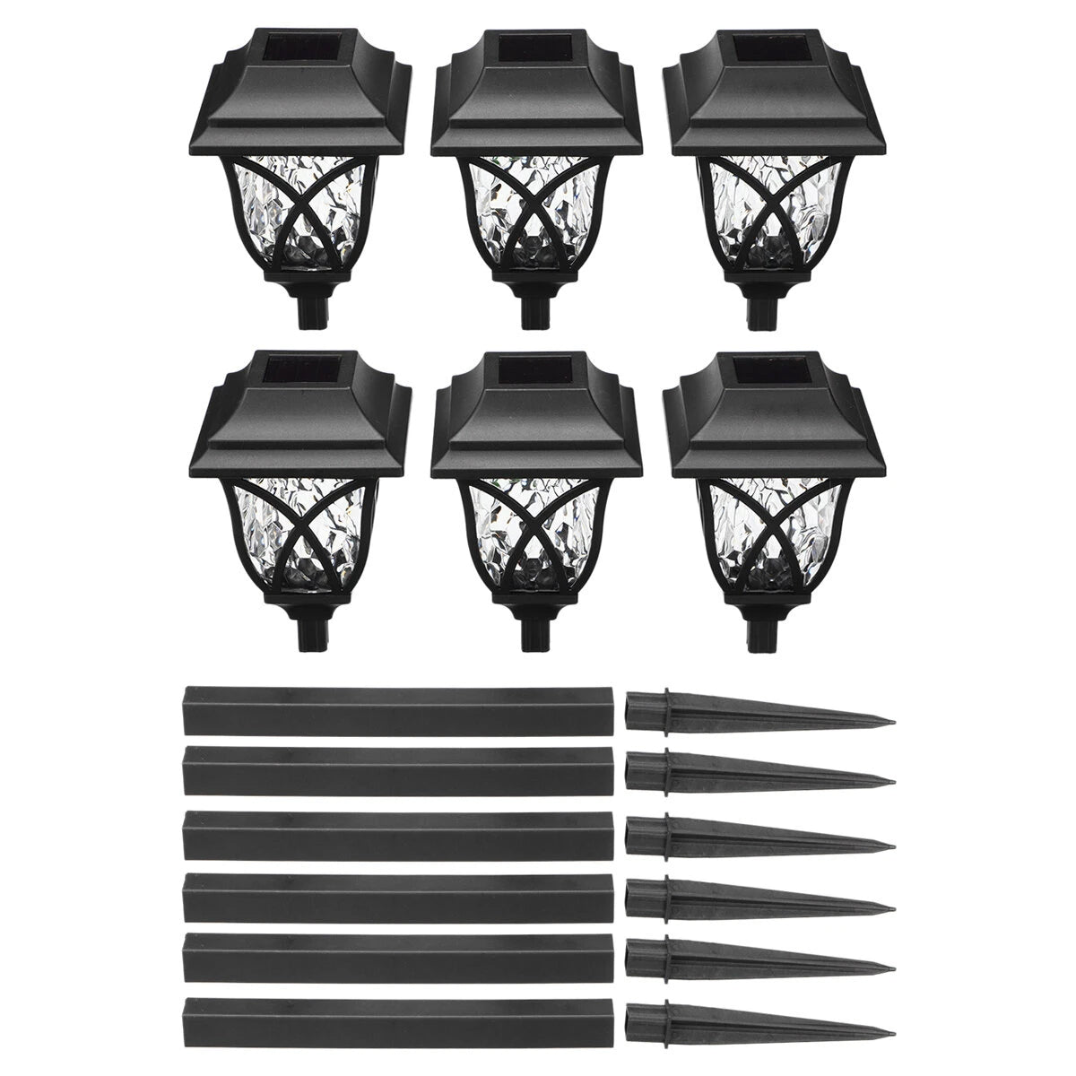 85702 ΣΕΤ 6 Τεμαχίων Αυτόνομα Ηλιακά Φωτιστικά LED SMD 1W 100lm με Ενσωματωμένη Μπαταρία 600mAh - Φωτοβολταϊκό Πάνελ με Αισθητήρα Ημέρας-Νύχτας Αδιάβροχο IP65 Φανάρι Κήπου Τετράγωνο Θερμό Λευκό 3000K