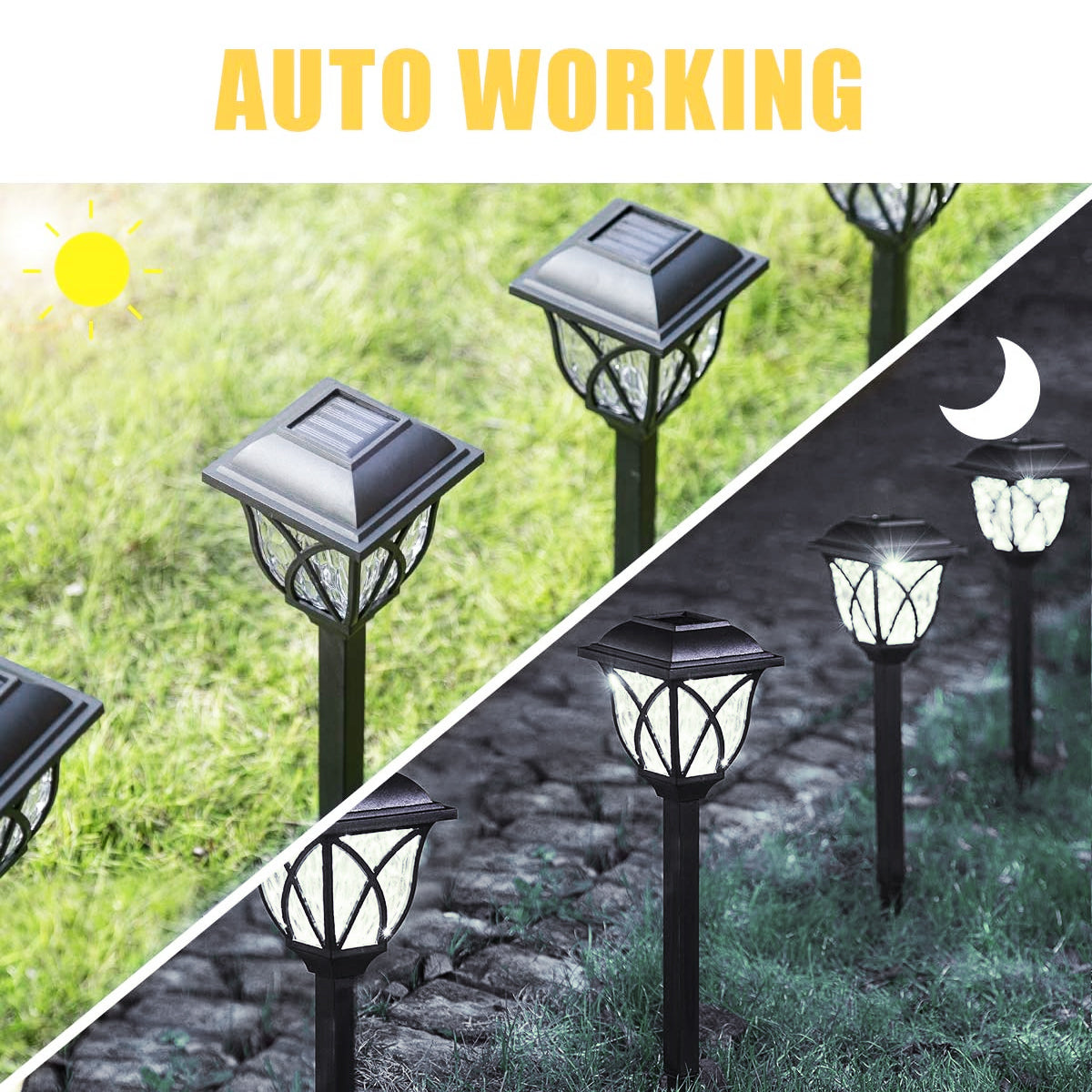 85703 ΣΕΤ 6 Τεμαχίων Αυτόνομα Ηλιακά Φωτιστικά LED SMD 1W 100lm με Ενσωματωμένη Μπαταρία 600mAh - Φωτοβολταϊκό Πάνελ με Αισθητήρα Ημέρας-Νύχτας Αδιάβροχο IP65 Φανάρι Κήπου Τετράγωνο Λευκό Λευκό 6000K