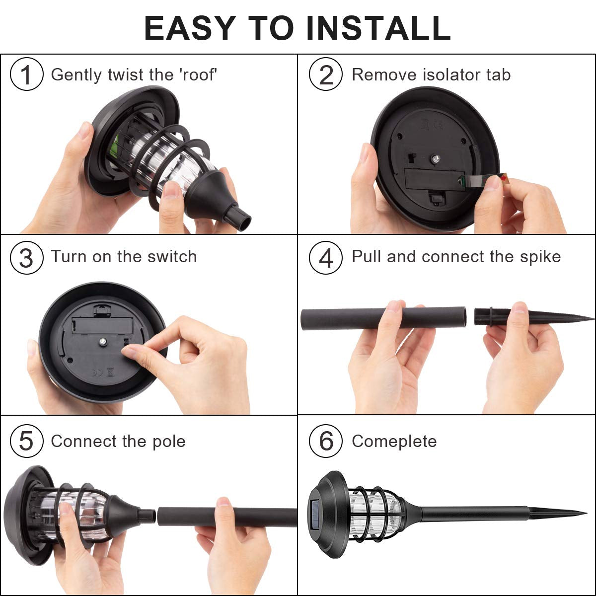 85704 ΣΕΤ 6 Τεμαχίων Αυτόνομα Ηλιακά Φωτιστικά LED SMD 1W 100lm με Ενσωματωμένη Μπαταρία 250mAh - Φωτοβολταϊκό Πάνελ με Αισθητήρα Ημέρας-Νύχτας Αδιάβροχο IP65 Φανάρι Κήπου Στρογγυλό Θερμό Λευκό 3000K