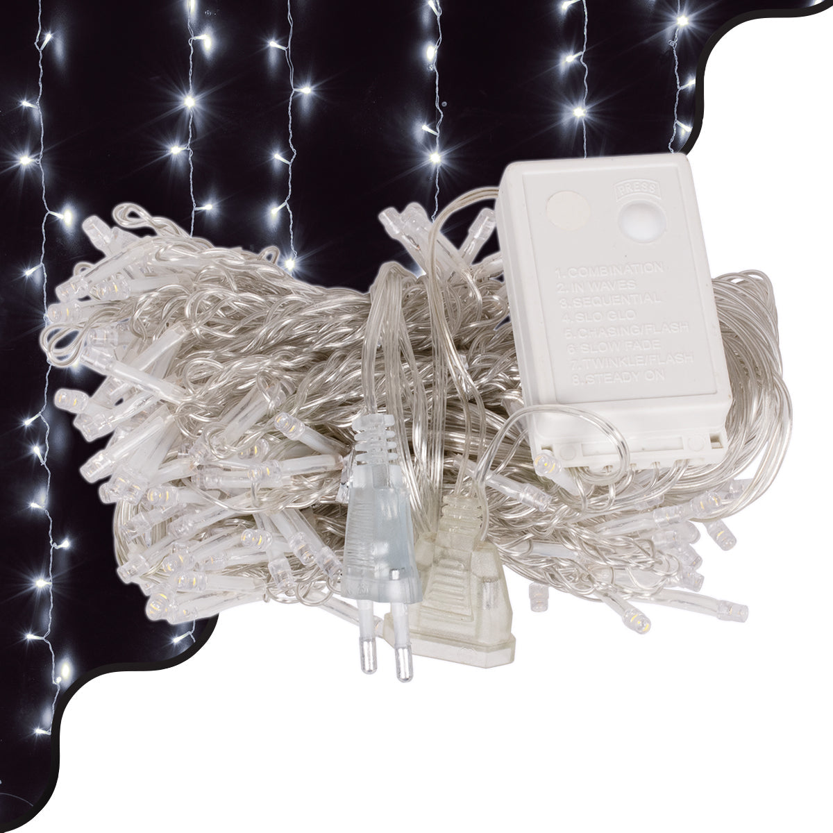 85801 Διακοσμητική Κουρτίνα 3 x 2 Μέτρα με Controller 8 Προγραμμάτων Φωτισμού - Επεκτεινόμενη 240 LED 6W AC 230V με Διάφανο Καλώδιο & Πρίζα Schuko IP20 Ψυχρό Λευκό 6000K Μ3 x Υ2m