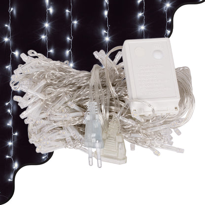 85801 Διακοσμητική Κουρτίνα 3 x 2 Μέτρα με Controller 8 Προγραμμάτων Φωτισμού - Επεκτεινόμενη 240 LED 6W AC 230V με Διάφανο Καλώδιο & Πρίζα Schuko IP20 Ψυχρό Λευκό 6000K Μ3 x Υ2m