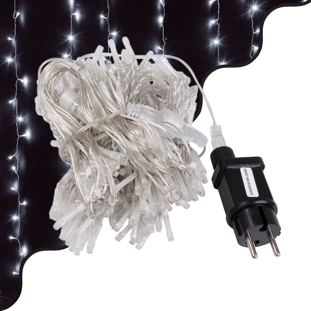 85804 Διακοσμητική Κουρτίνα 3 x 3 Μέτρα με Controller 8 Προγραμμάτων Φωτισμού - Επεκτεινόμενη 300 LED 6W AC 230V με Διάφανο Καλώδιο & Πρίζα Schuko Αδιάβροχη IP44 Ψυχρό Λευκό 6000K Μ3 x Υ3m