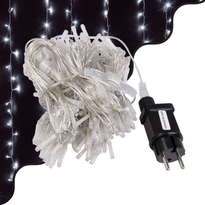 85804 Διακοσμητική Κουρτίνα 3 x 3 Μέτρα με Controller 8 Προγραμμάτων Φωτισμού - Επεκτεινόμενη 300 LED 6W AC 230V με Διάφανο Καλώδιο & Πρίζα Schuko Αδιάβροχη IP44 Ψυχρό Λευκό 6000K Μ3 x Υ3m