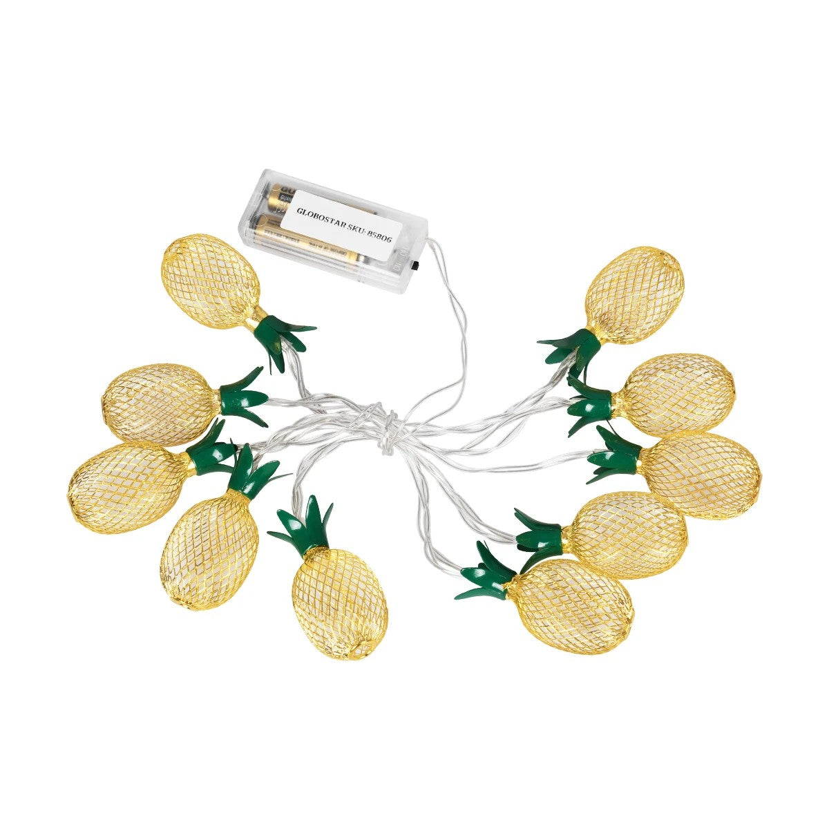 85806 Διακοσμητική Γιρλάντα Pineapple Lamp 2 Μέτρα με Διακόπτη On/Off - 10 LED 1W με Μπαταρίες 2xAA & Διάφανο Καλώδιο IP44 Θερμό Λευκό 3000K Μ2m