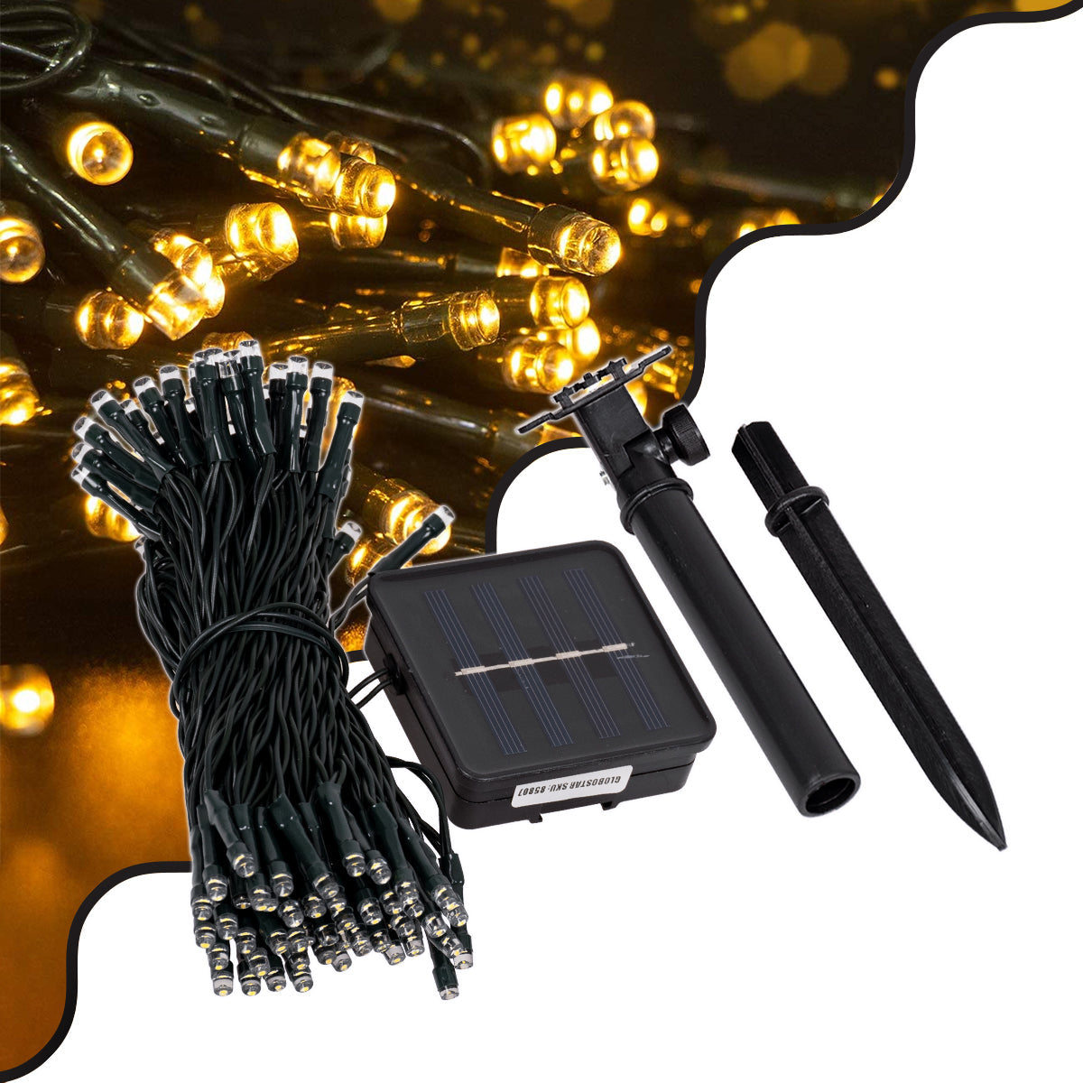 85807 Διακοσμητική Γιρλάντα 10 Μέτρων με Controller 8 Προγραμμάτων Φωτισμού - 100 LED 4W με Ενσωματωμένη Μπαταρία 600mAh - Φωτοβολταϊκό Πάνελ - Αισθητήρα Ημέρας-Νύχτας - Βάση Κήπου & Σκούρο Πράσινο Καλώδιο Αδιάβροχη IP65 Θερμό Λευκό 3000K Μ10m