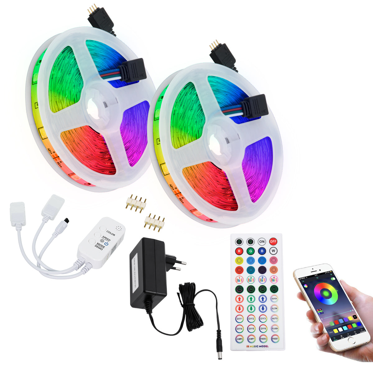 CHROMAWAVE 85813 Σετ Ταινίας με Τροφοδοτικό με IR Ασύρματο Χειριστήριο & Λειτουργία μέσω WiFi APP LED 72W 4320lm 120° AC 220-240V IP20 600 x SMD5050 Chip Πολύχρωμο RGB Dimmable - Sanan SMD Chip - Μ1000 x Π1 x Υ0.3 - Δύο Ρολά 5 Μέτρων