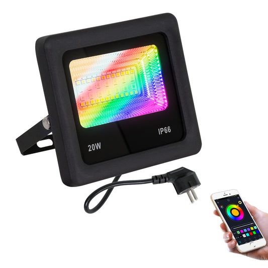 85815 Προβολέας Εξωτερικός LED SMD 5050 & 2835 20W 2000lm 180° AC 230V με Ασύρματο Wireless Bluetooth Αδιάβροχος IP66 Πολύχρωμος RGB+CCT Θερμό Λευκό 3000K - Λευκό Ημέρας 4500K - Ψυχρό Λευκό 6000K