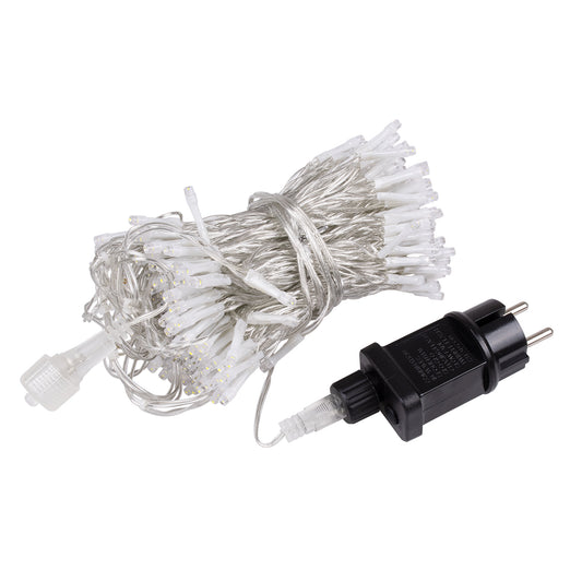 85828 Διακοσμητική Κουρτίνα 3 x 3 Μέτρα με Controller 8 Προγραμμάτων Εναλλαγών Φωτισμού - Επεκτεινόμενη 300 LED 3.6W AC 230V με Διάφανο Καλώδιο & Πρίζα Schuko Αδιάβροχη IP44 Ψυχρό Λευκό 6000K Μ3 x Υ3m