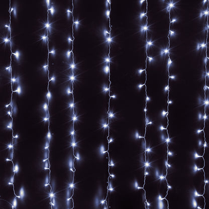 85828 Διακοσμητική Κουρτίνα 3 x 3 Μέτρα με Controller 8 Προγραμμάτων Εναλλαγών Φωτισμού - Επεκτεινόμενη 300 LED 3.6W AC 230V με Διάφανο Καλώδιο & Πρίζα Schuko Αδιάβροχη IP44 Ψυχρό Λευκό 6000K Μ3 x Υ3m