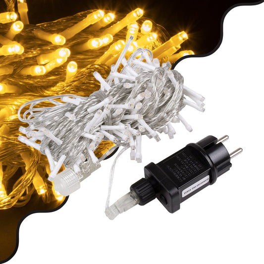 85833 Διακοσμητική Γιρλάντα 13 Μέτρα με Controller 8 Προγραμμάτων Εναλλαγών Φωτισμού - Επεκτεινόμενη 100 LED 3.6W AC 230V με Διάφανο Καλώδιο & Πρίζα Schuko Αδιάβροχη IP44 Θερμό Λευκό 3000K Μ13m