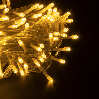 85833 Διακοσμητική Γιρλάντα 13 Μέτρα με Controller 8 Προγραμμάτων Εναλλαγών Φωτισμού - Επεκτεινόμενη 100 LED 3.6W AC 230V με Διάφανο Καλώδιο & Πρίζα Schuko Αδιάβροχη IP44 Θερμό Λευκό 3000K Μ13m