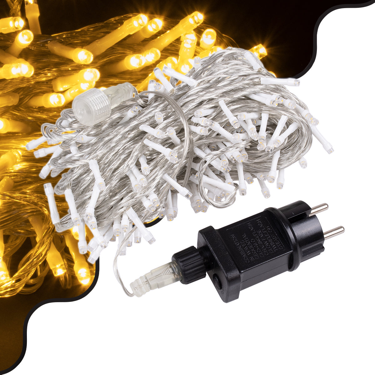 85836 Διακοσμητική Γιρλάντα 23 Μέτρα με Controller 8 Προγραμμάτων Εναλλαγών Φωτισμού - Επεκτεινόμενη 200 LED 3.6W AC 230V με Διάφανο Καλώδιο & Πρίζα Schuko Αδιάβροχη IP44 Θερμό Λευκό 3000K Μ23m