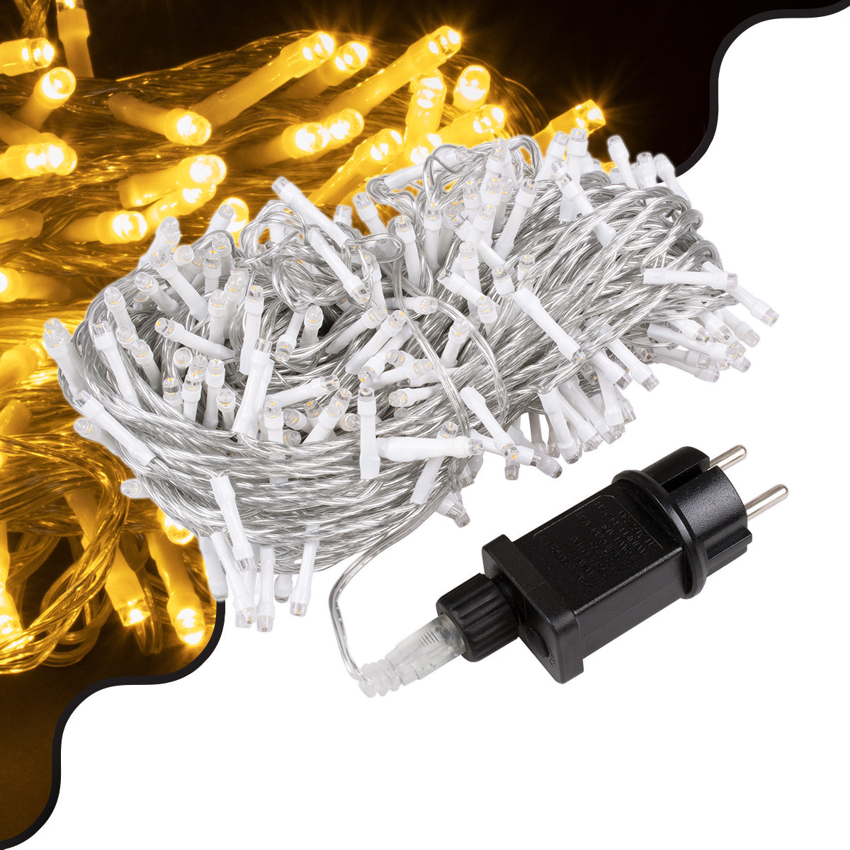 85839 Διακοσμητική Γιρλάντα 33 Μέτρα με Controller 8 Προγραμμάτων Εναλλαγών Φωτισμού - Επεκτεινόμενη 300 LED 3.6W AC 230V με Διάφανο Καλώδιο & Πρίζα Schuko Αδιάβροχη IP44 Θερμό Λευκό 3000K Μ33m