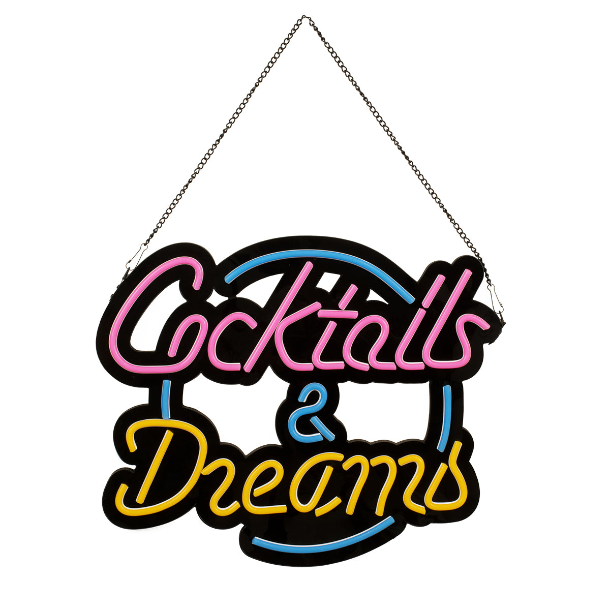 85850 Φωτιστικό Ταμπέλα Φωτεινή Επιγραφή NEON LED Σήμανσης COCKTAILS & DREAMS 30W AC 230V με Διακόπτη On/Off Ροζ - Γαλάζιο - Κίτρινο