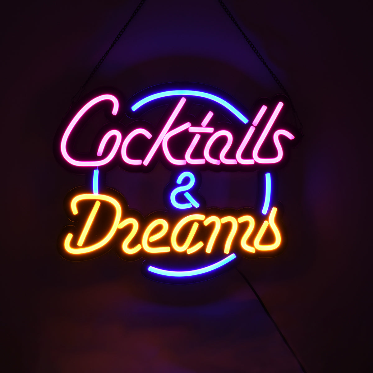 85850 Φωτιστικό Ταμπέλα Φωτεινή Επιγραφή NEON LED Σήμανσης COCKTAILS & DREAMS 30W AC 230V με Διακόπτη On/Off Ροζ - Γαλάζιο - Κίτρινο