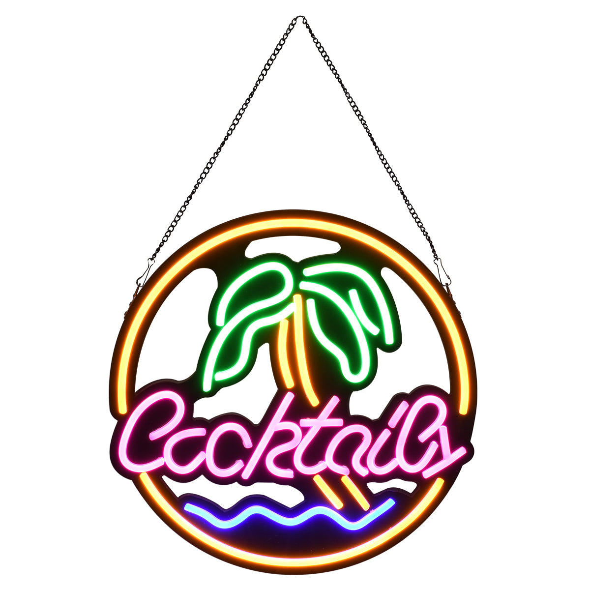 85851 Φωτιστικό Ταμπέλα Φωτεινή Επιγραφή NEON LED Σήμανσης COCKTAILS 30W AC 230V με Διακόπτη On/Off Ροζ - Γαλάζιο - Κίτρινο - Πράσινο