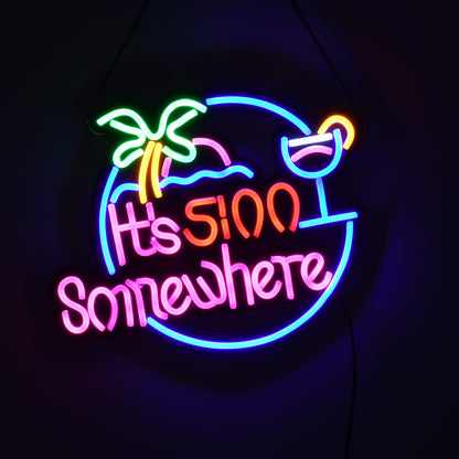 85853 Φωτιστικό Ταμπέλα Φωτεινή Επιγραφή NEON LED Σήμανσης ITS 5:00 SOMEWHERE 30W AC 230V με Διακόπτη On/Off Ροζ - Γαλάζιο - Κίτρινο - Πράσινο - Κόκκινο
