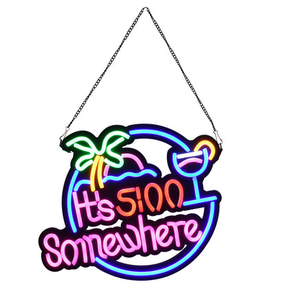 85853 Φωτιστικό Ταμπέλα Φωτεινή Επιγραφή NEON LED Σήμανσης ITS 5:00 SOMEWHERE 30W AC 230V με Διακόπτη On/Off Ροζ - Γαλάζιο - Κίτρινο - Πράσινο - Κόκκινο