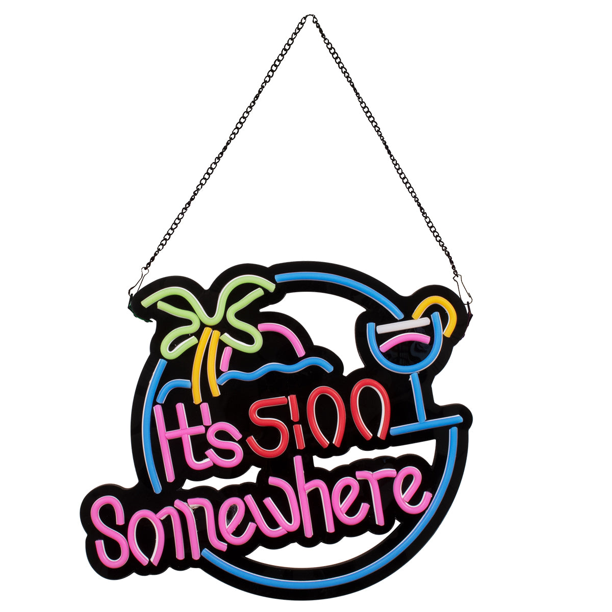 85853 Φωτιστικό Ταμπέλα Φωτεινή Επιγραφή NEON LED Σήμανσης ITS 5:00 SOMEWHERE 30W AC 230V με Διακόπτη On/Off Ροζ - Γαλάζιο - Κίτρινο - Πράσινο - Κόκκινο