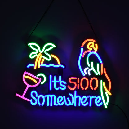 85854 Φωτιστικό Ταμπέλα Φωτεινή Επιγραφή NEON LED Σήμανσης ITS 5:00 SOMEWHERE PARROT 30W AC 230V με Διακόπτη On/Off Ροζ - Γαλάζιο - Κίτρινο - Πράσινο - Κόκκινο