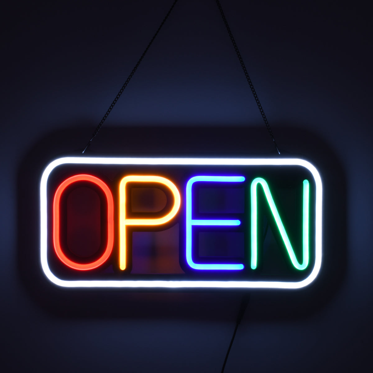 85857 Φωτιστικό Ταμπέλα Φωτεινή Επιγραφή NEON LED Σήμανσης Animated Square OPEN 30W AC 230V με Διακόπτη On/Off και Ασύρματο Χειριστήριο IR Λευκό - Κόκκινο - Πράσινο - Κίτρινο - Γαλάζιο